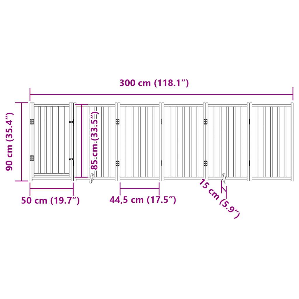 hundelåge m. dør 6 paneler 300 cm foldbar massivt gran sort