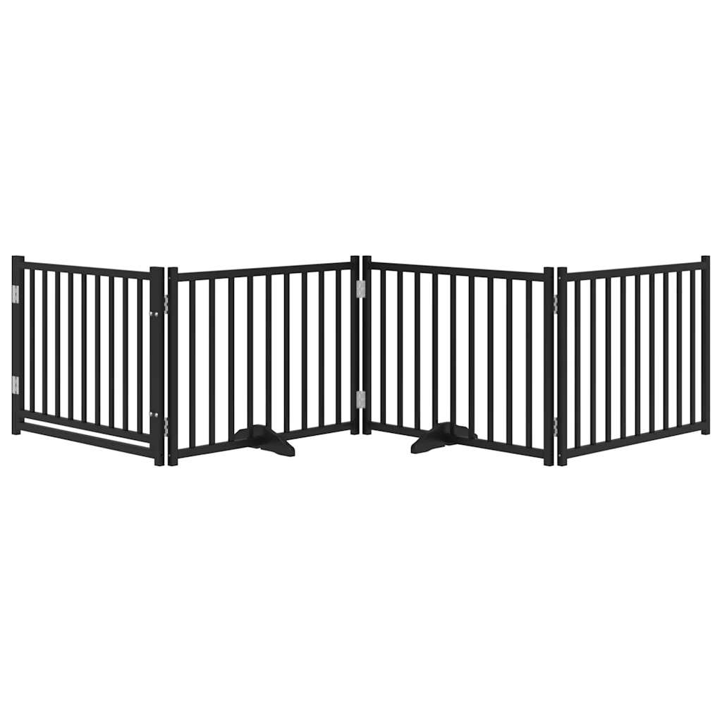 hundelåge m. dør 4 paneler 320 cm foldbar massivt gran sort