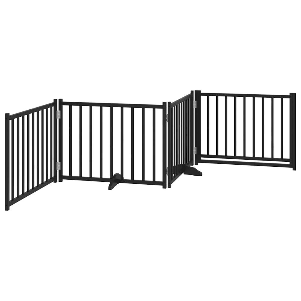 hundelåge m. dør 4 paneler 320 cm foldbar massivt gran sort