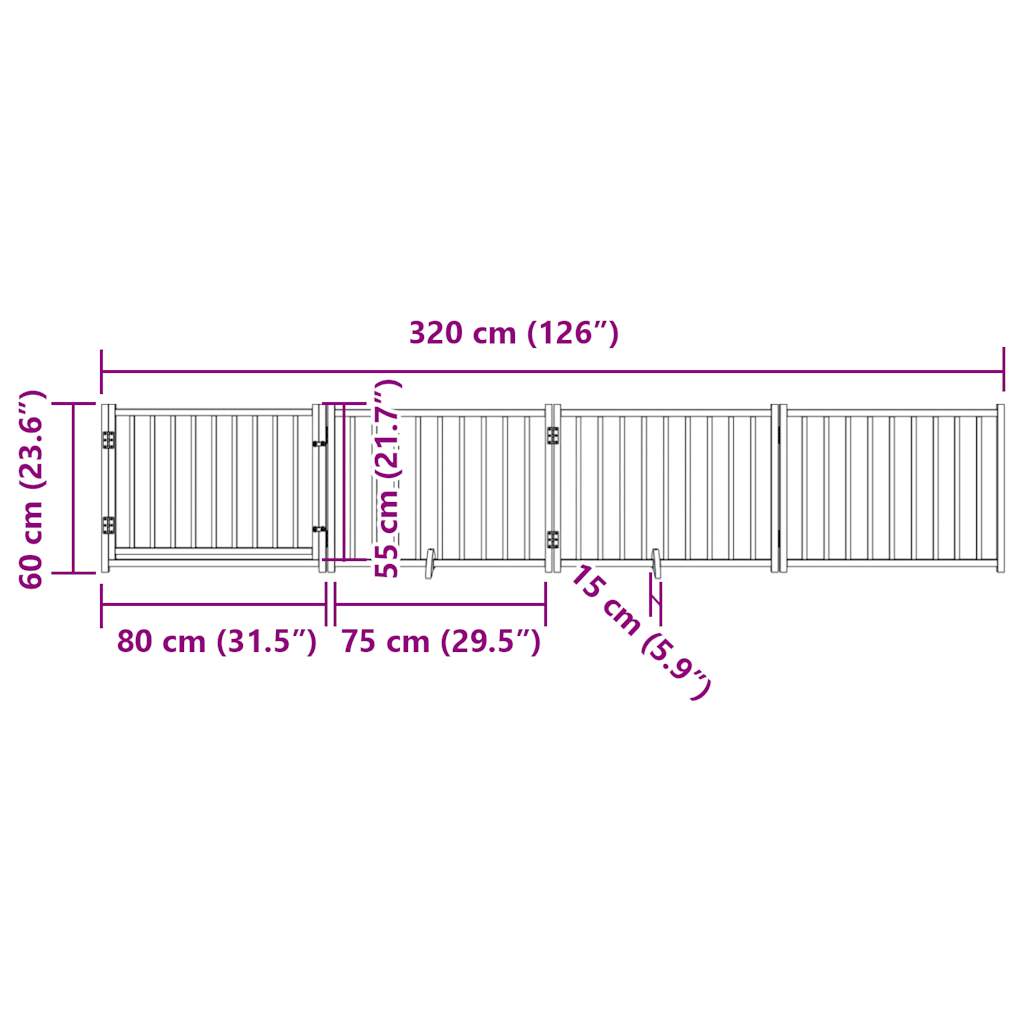 hundelåge m. dør 4 paneler 320 cm foldbar massivt gran sort