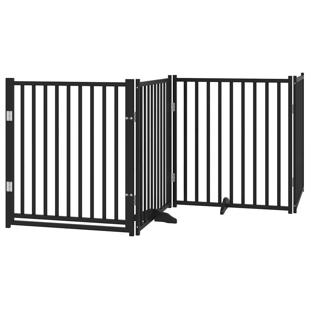 hundelåge m. dør 4 paneler 320 cm foldbar massivt gran sort