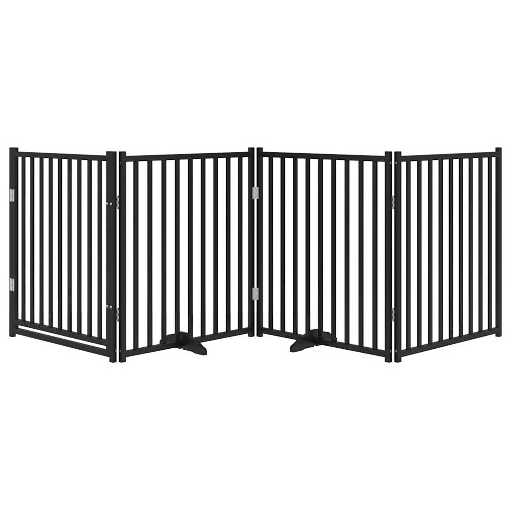 hundelåge m. dør 4 paneler 320 cm foldbar massivt gran sort