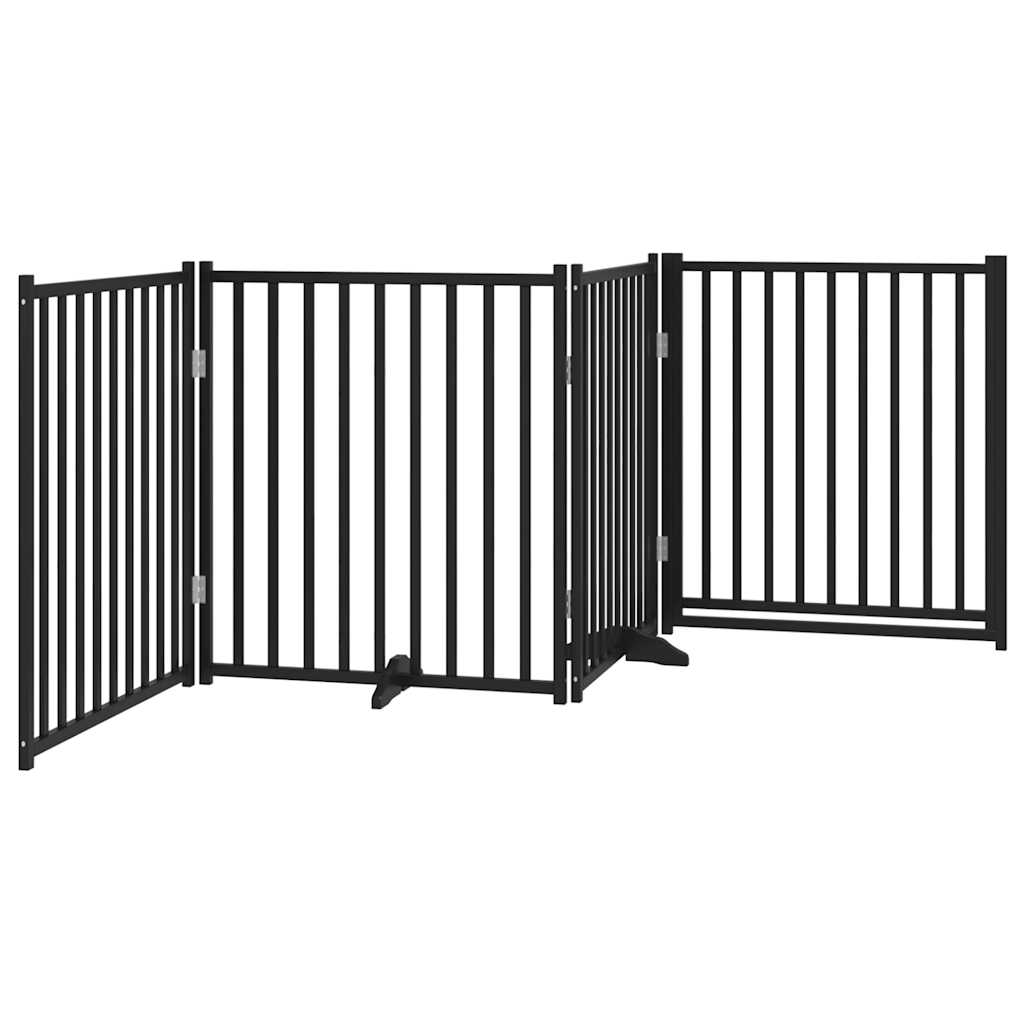 hundelåge m. dør 4 paneler 320 cm foldbar massivt gran sort