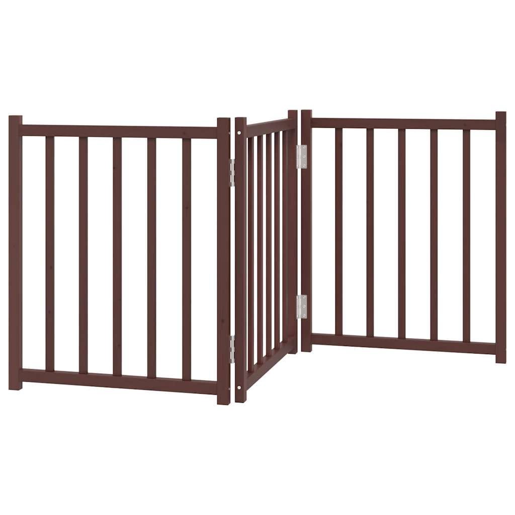 hundelåge m. dør 3 paneler 150 cm foldbar massivt gran brunt eg