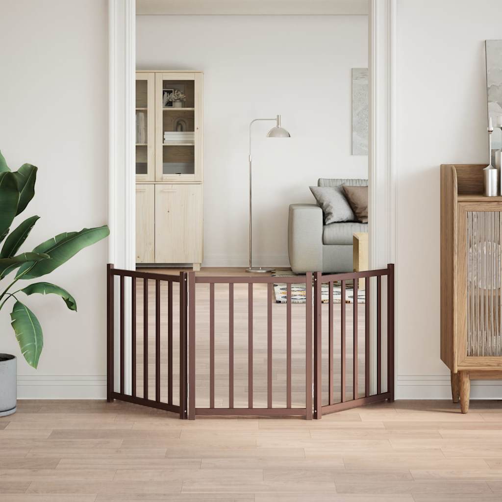 hundelåge m. dør 3 paneler 150 cm foldbar massivt gran brunt eg