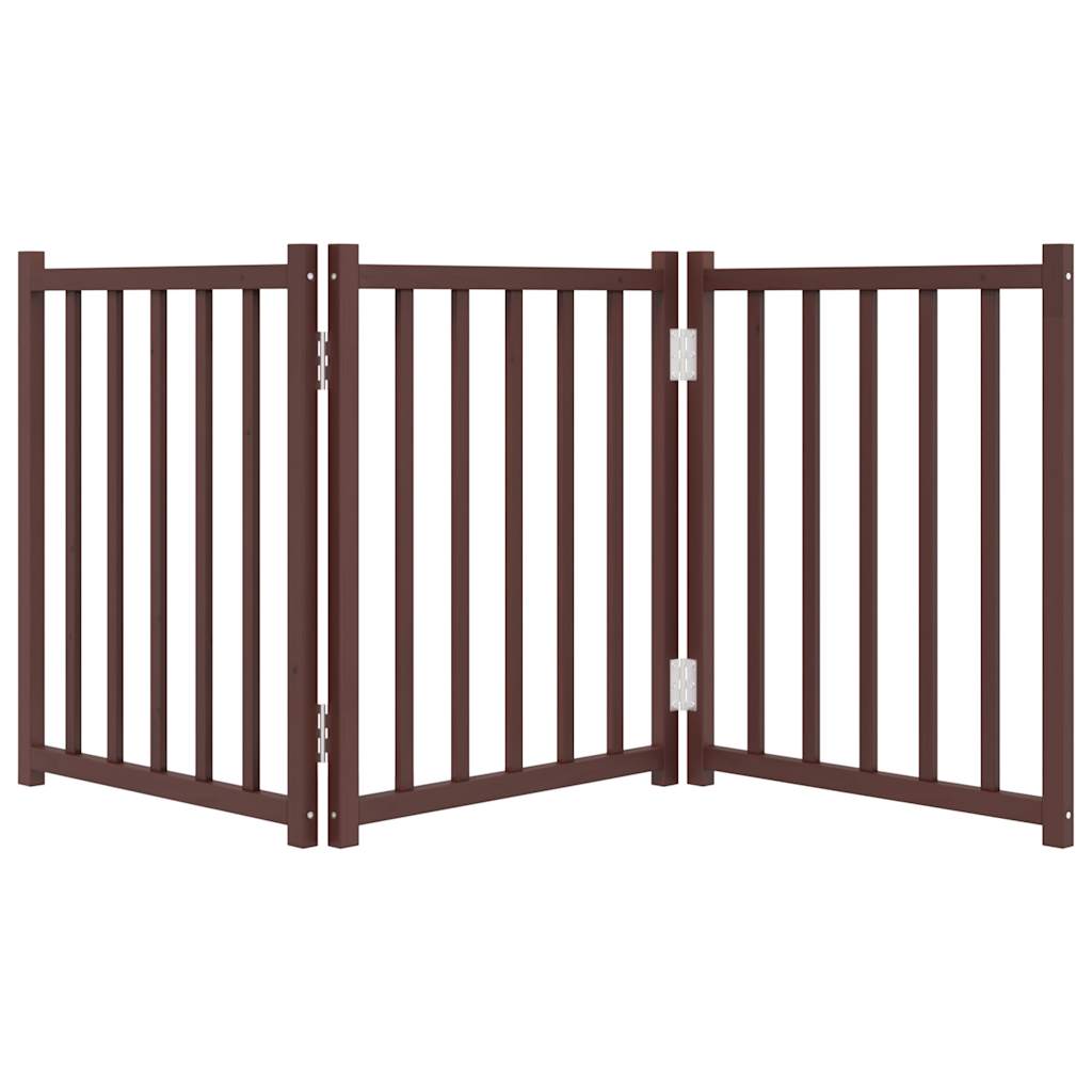 hundelåge m. dør 3 paneler 150 cm foldbar massivt gran brunt eg