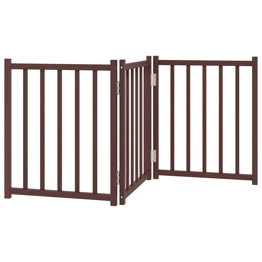 hundelåge m. dør 3 paneler 150 cm foldbar massivt gran brunt eg