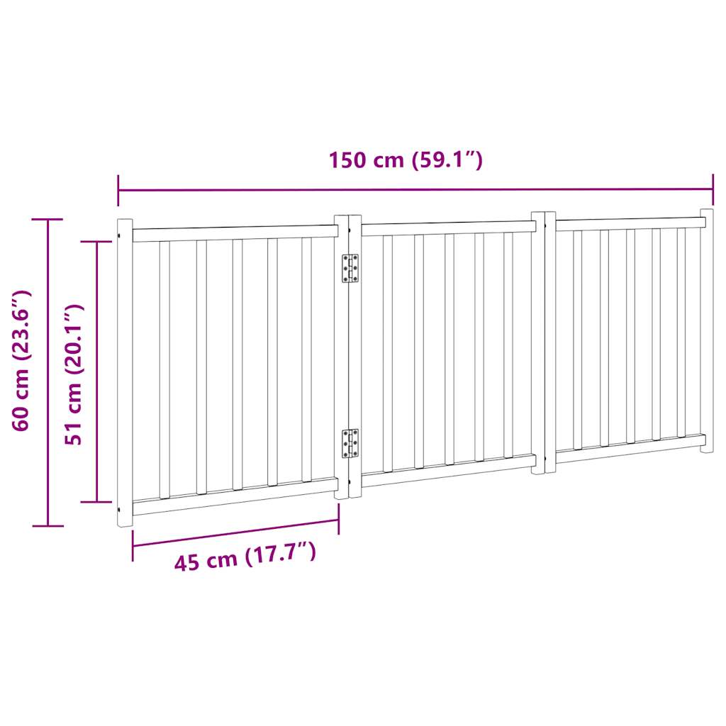 hundelåge m. dør 3 paneler 150 cm foldbar massivt gran brunt eg