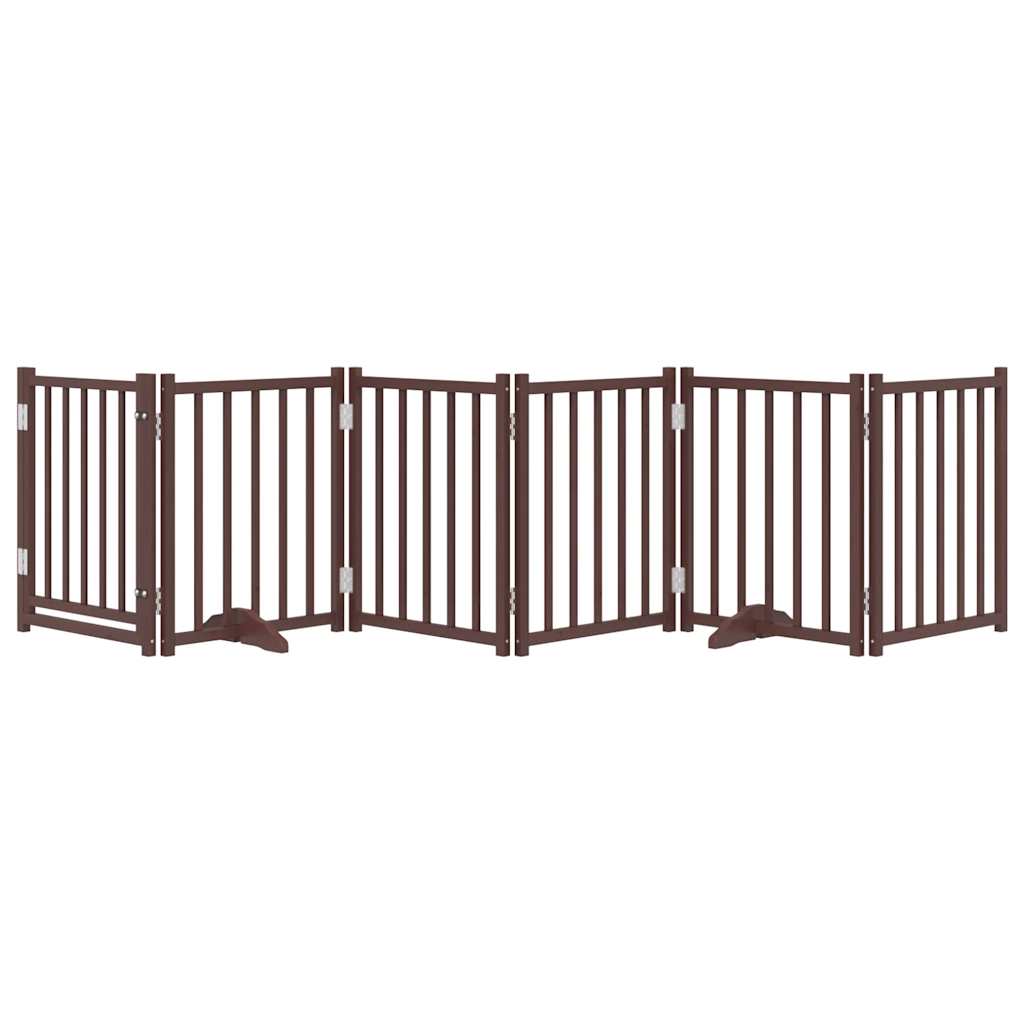 hundelåge m. dør 6 paneler 300 cm foldbar massivt gran brunt eg