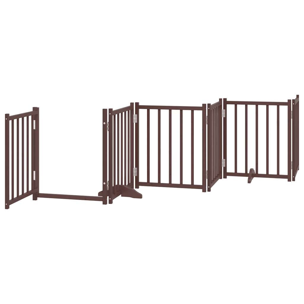 hundelåge m. dør 6 paneler 300 cm foldbar massivt gran brunt eg