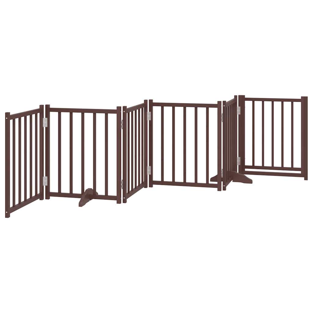 hundelåge m. dør 6 paneler 300 cm foldbar massivt gran brunt eg