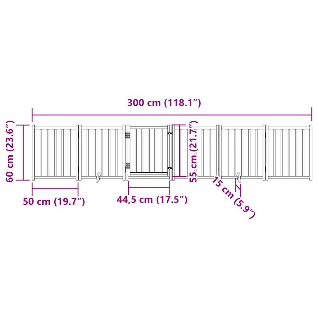 hundelåge m. dør 6 paneler 300 cm foldbar massivt gran brunt eg