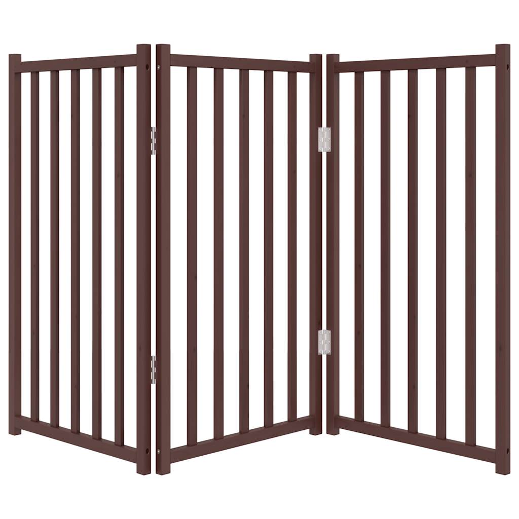 hundelåge m. dør 3 paneler 150 cm foldbar massivt gran brunt eg