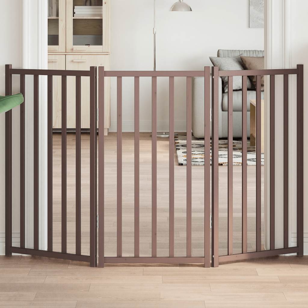 hundelåge m. dør 3 paneler 150 cm foldbar massivt gran brunt eg