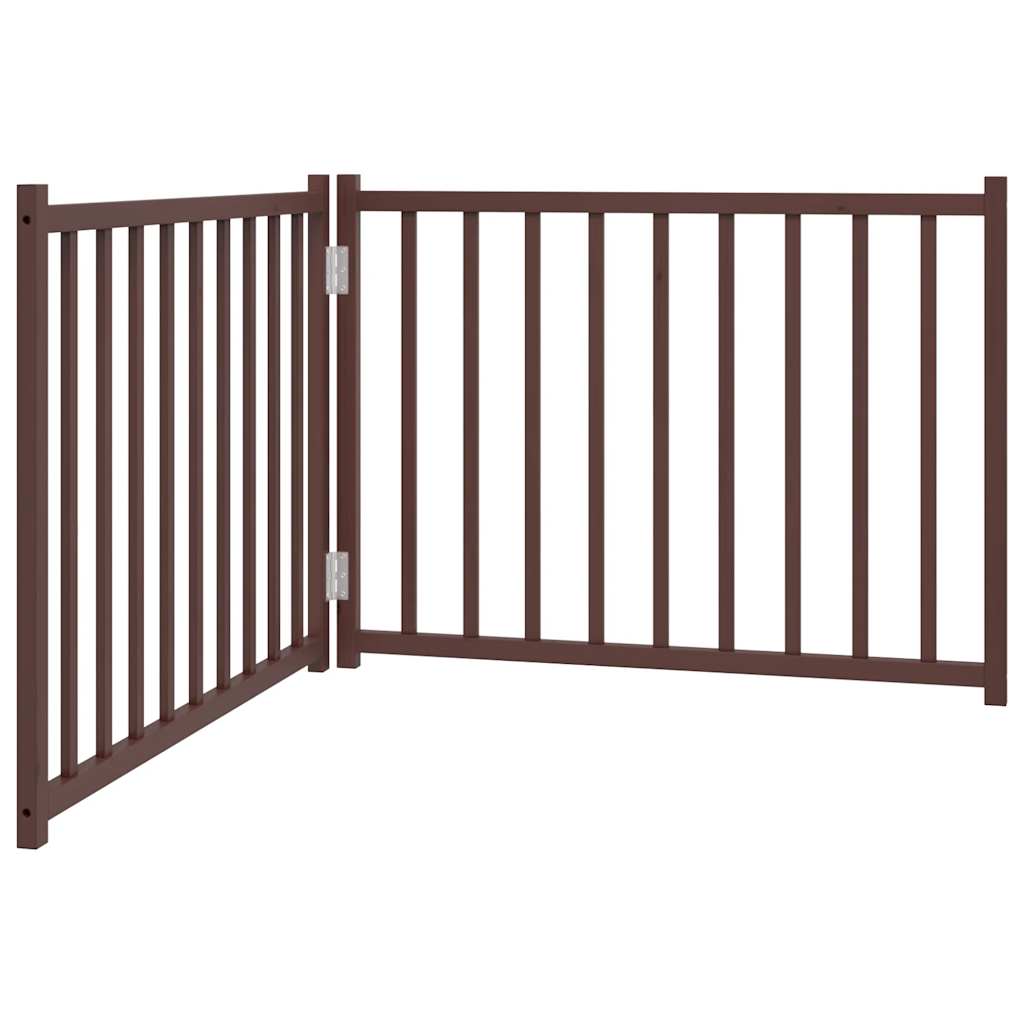hundelåge m. dør 2 paneler 160 cm foldbar massivt gran brunt eg