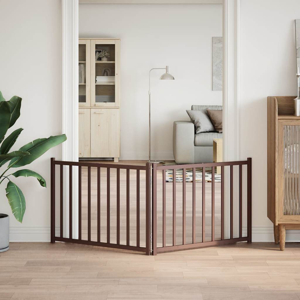 hundelåge m. dør 2 paneler 160 cm foldbar massivt gran brunt eg