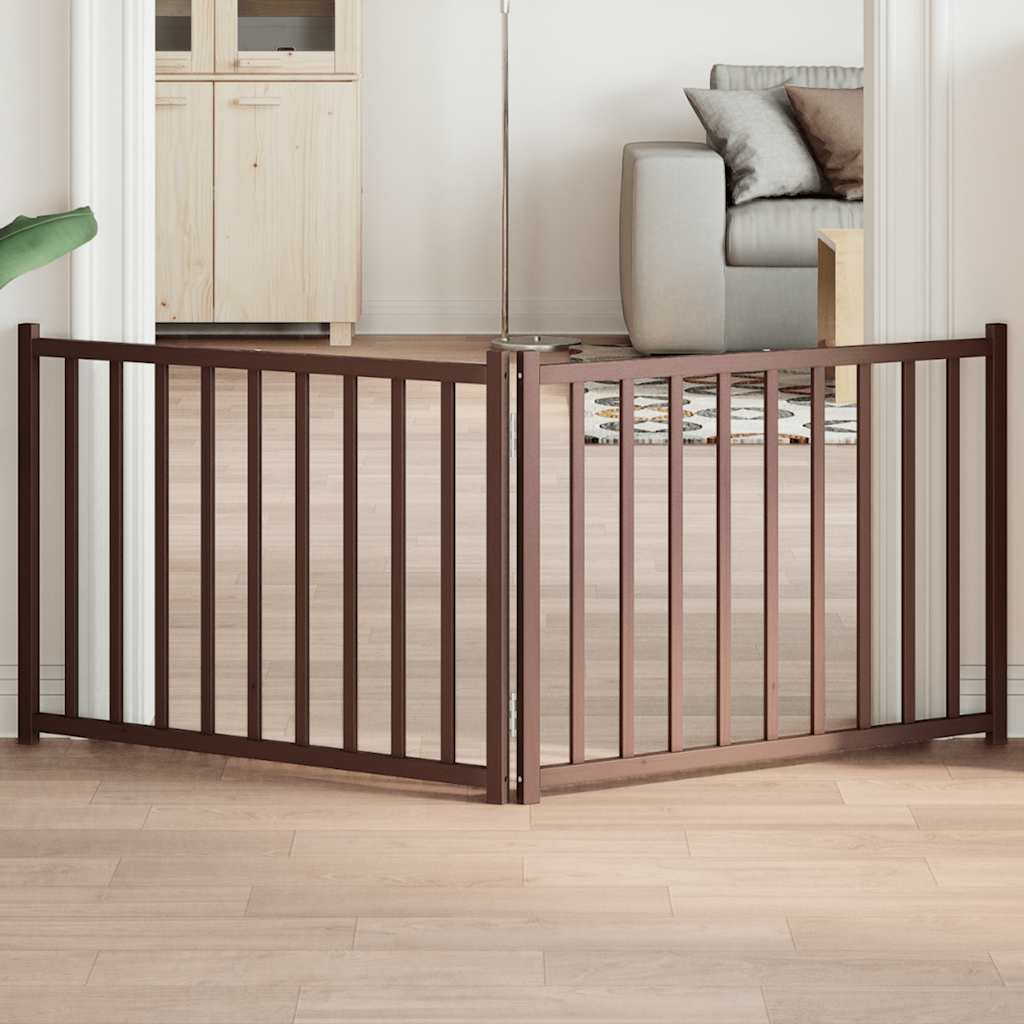 hundelåge m. dør 2 paneler 160 cm foldbar massivt gran brunt eg