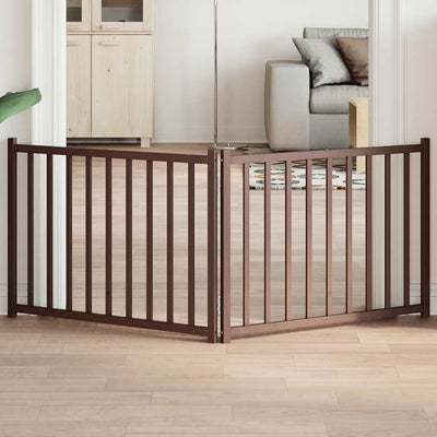 hundelåge m. dør 2 paneler 160 cm foldbar massivt gran brunt eg