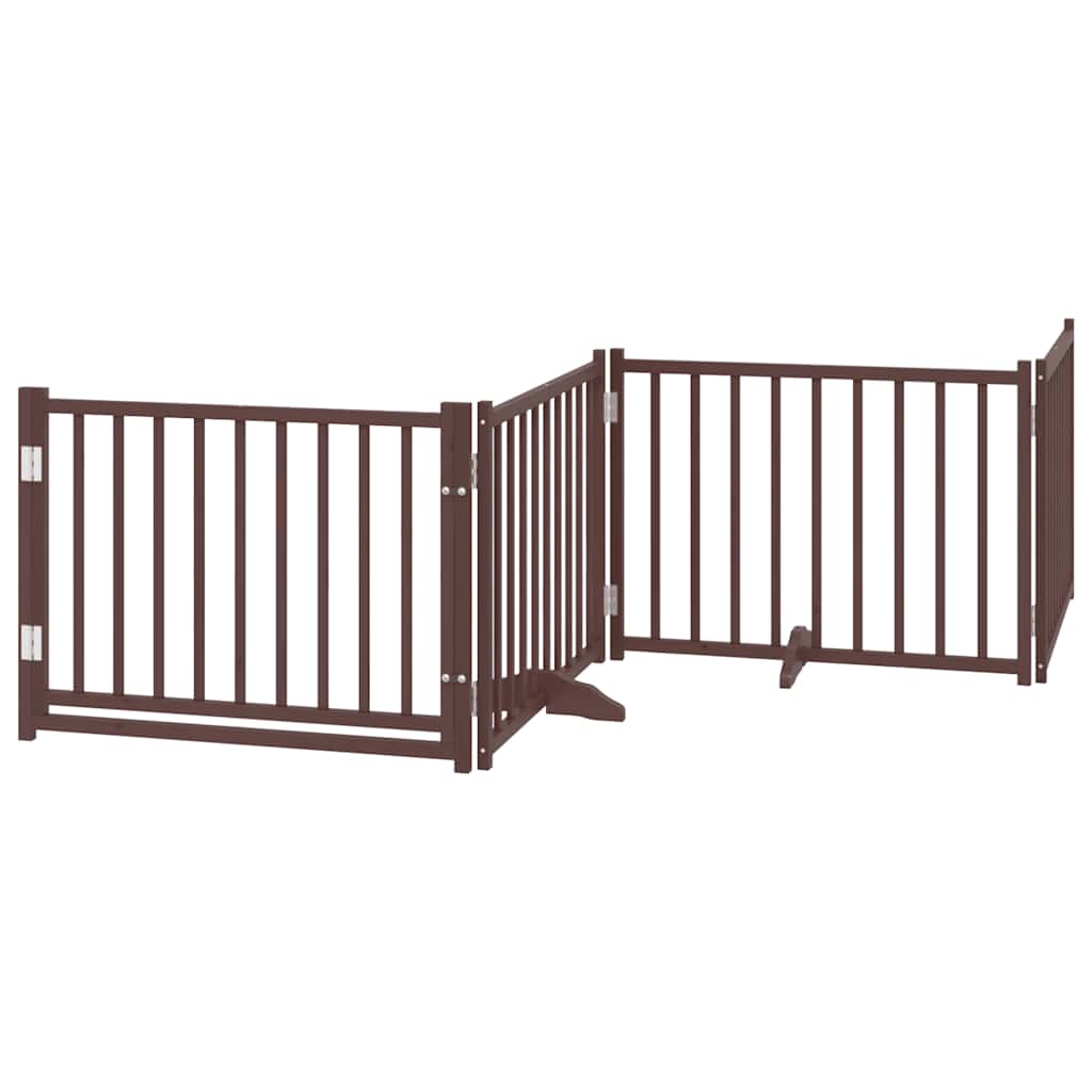 hundelåge m. dør 4 paneler 320 cm foldbar massivt gran brunt eg