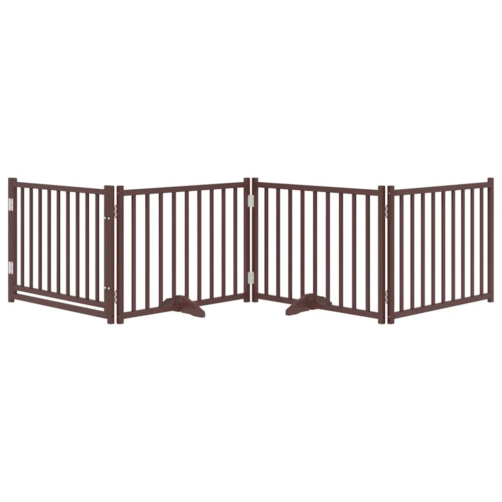 hundelåge m. dør 4 paneler 320 cm foldbar massivt gran brunt eg
