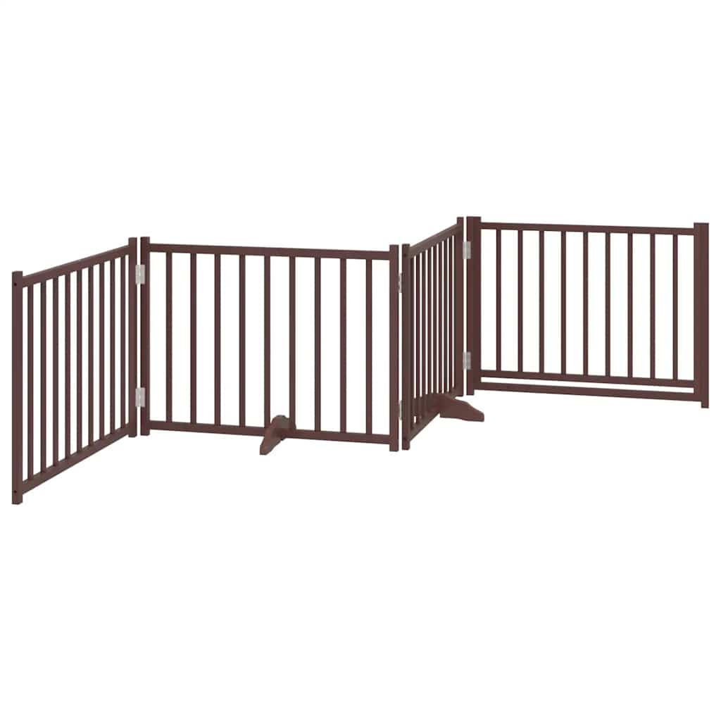 hundelåge m. dør 4 paneler 320 cm foldbar massivt gran brunt eg