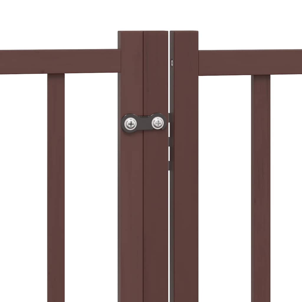 hundelåge m. dør 4 paneler 320 cm foldbar massivt gran brunt eg