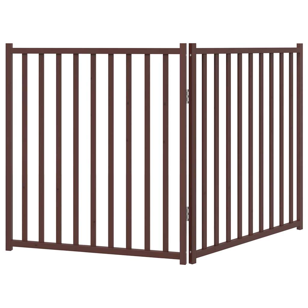 hundelåge m. dør 2 paneler 160 cm foldbar massivt gran brunt eg