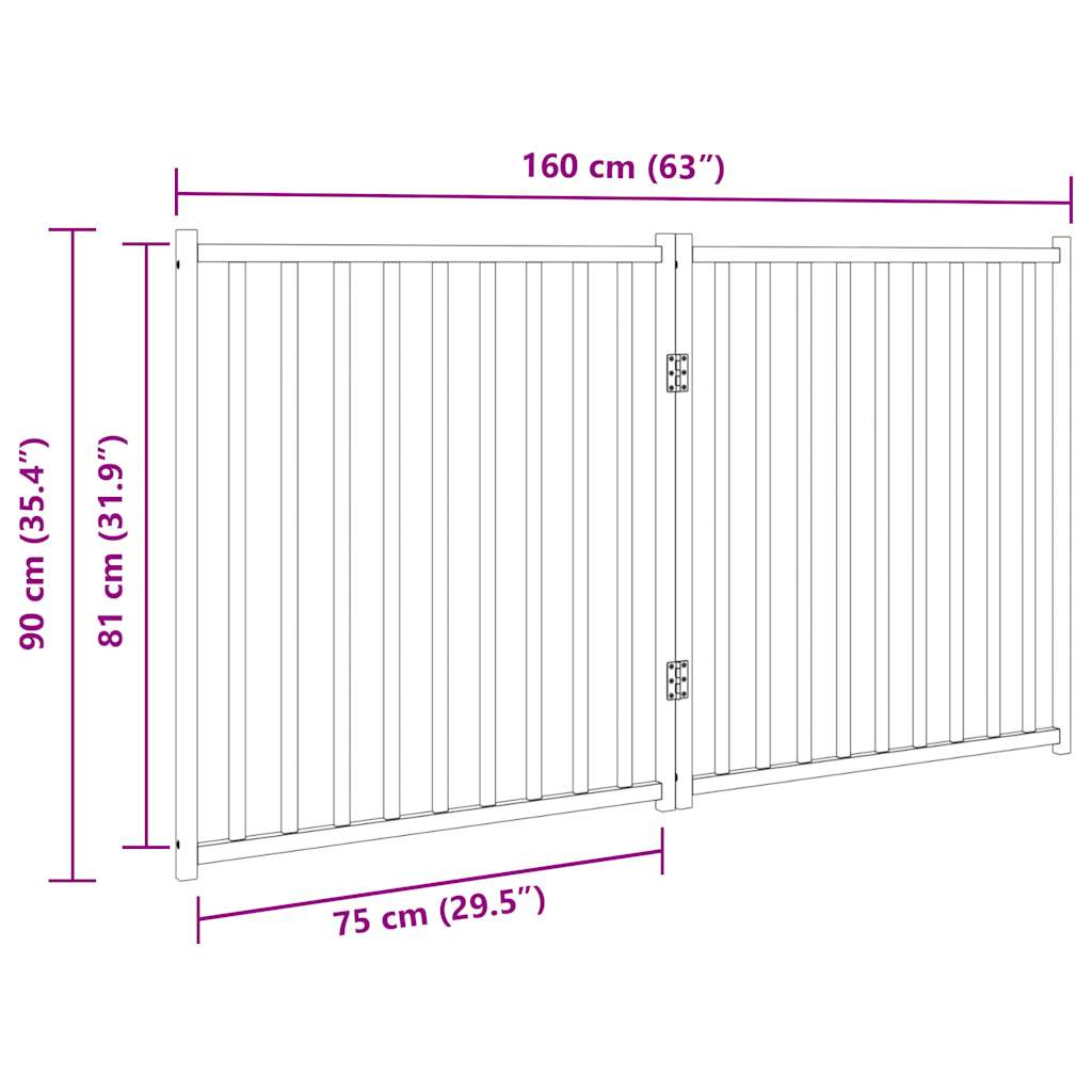 hundelåge m. dør 2 paneler 160 cm foldbar massivt gran brunt eg