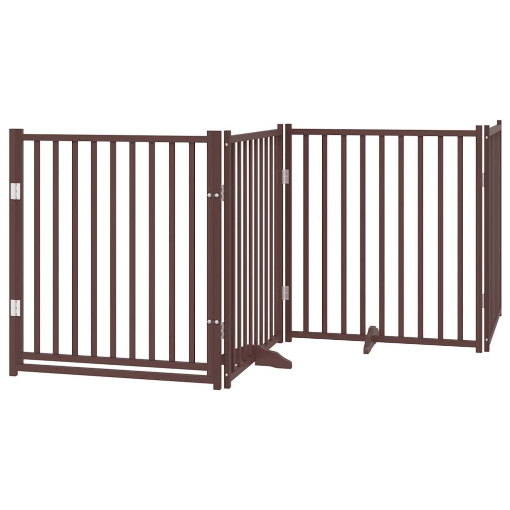 hundelåge m. dør 4 paneler 320 cm foldbar massivt gran brunt eg