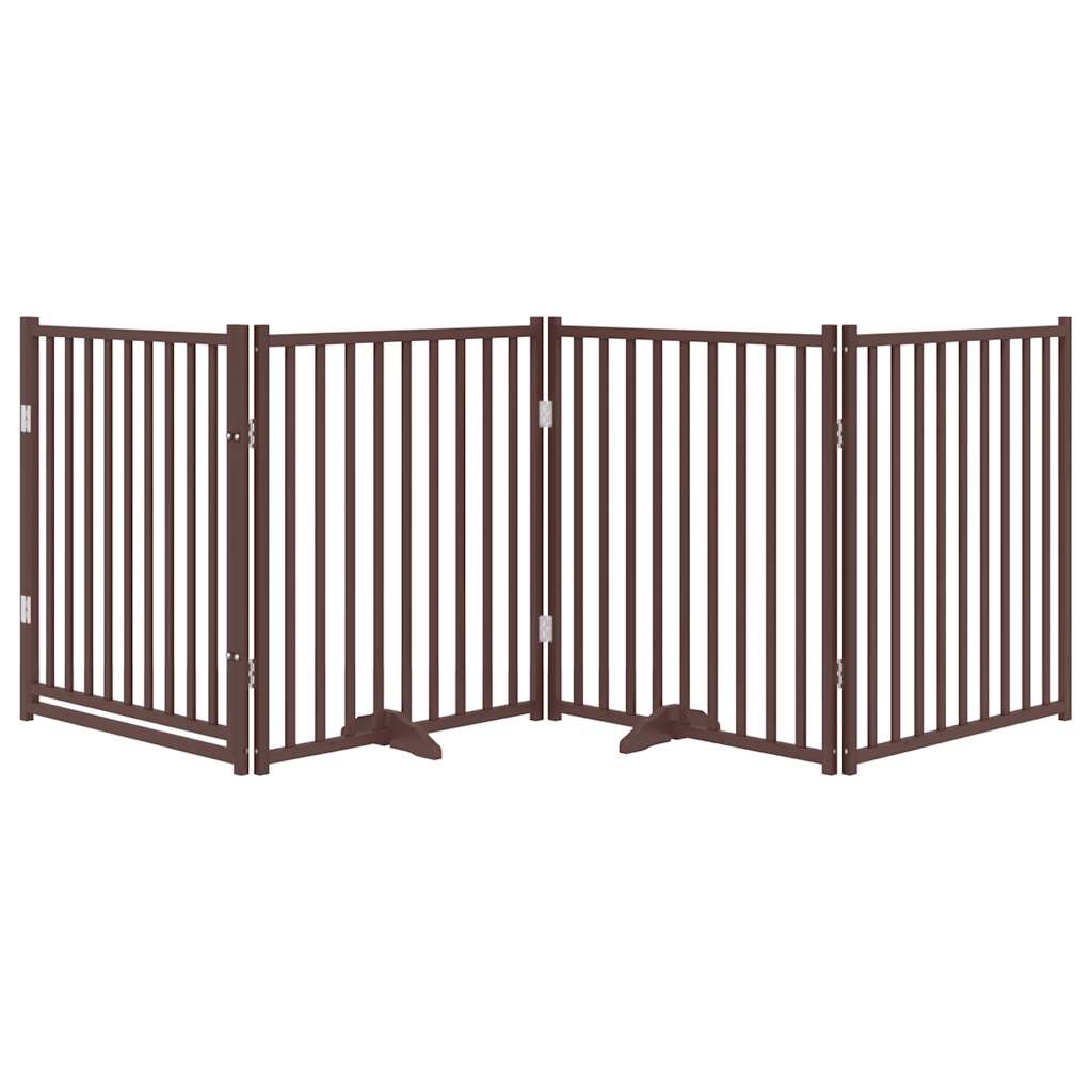 hundelåge m. dør 4 paneler 320 cm foldbar massivt gran brunt eg