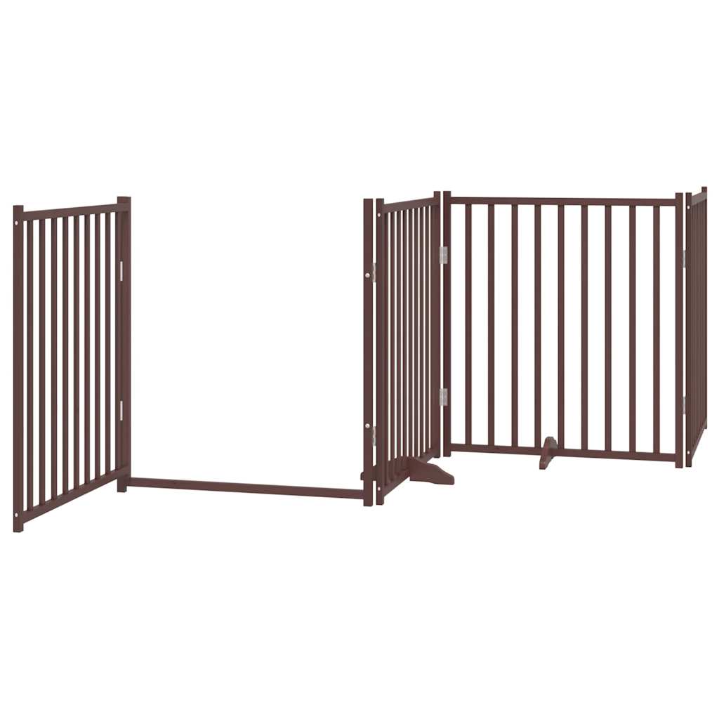 hundelåge m. dør 4 paneler 320 cm foldbar massivt gran brunt eg