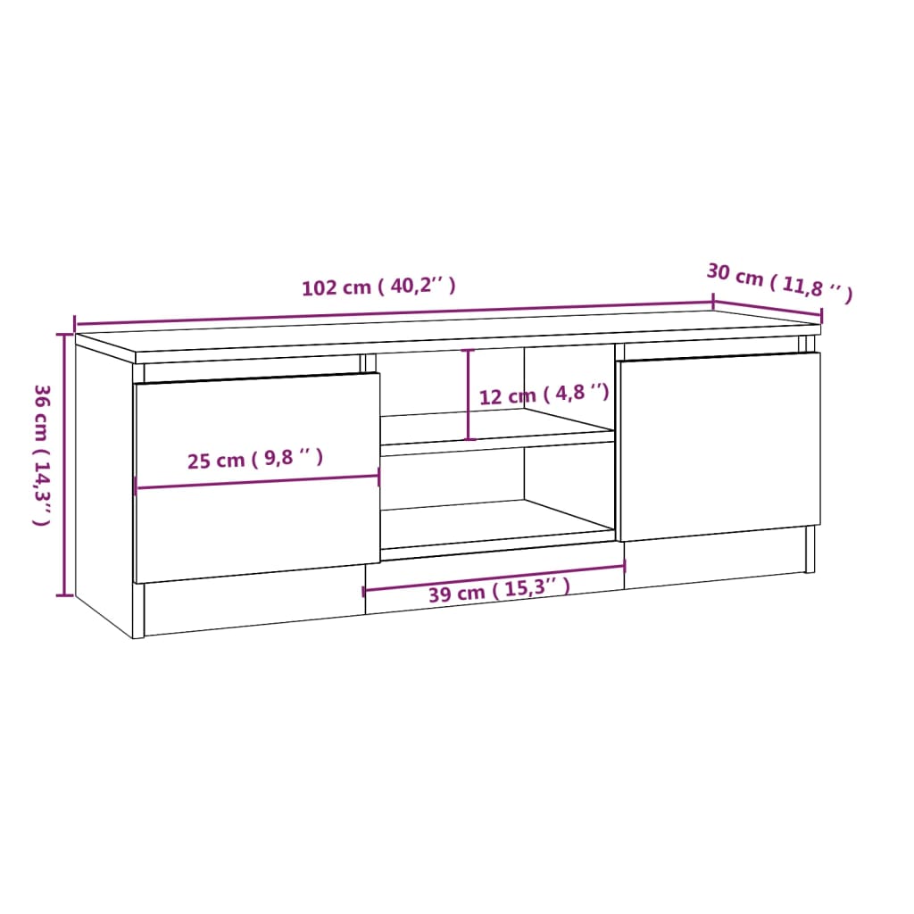 tv-bord med låge 102x30x36 cm hvid