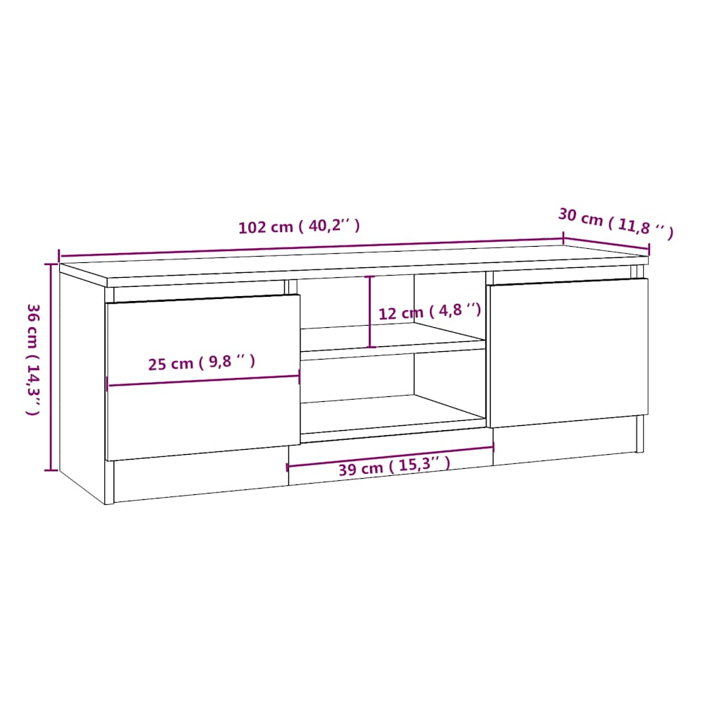 tv-bord med låge 102x30x36 cm betongrå
