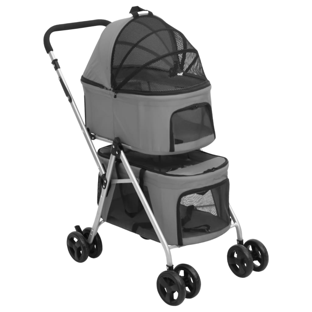 dobbelt hundeklapvogn foldbar 83x48x97 cm oxfordstof grå