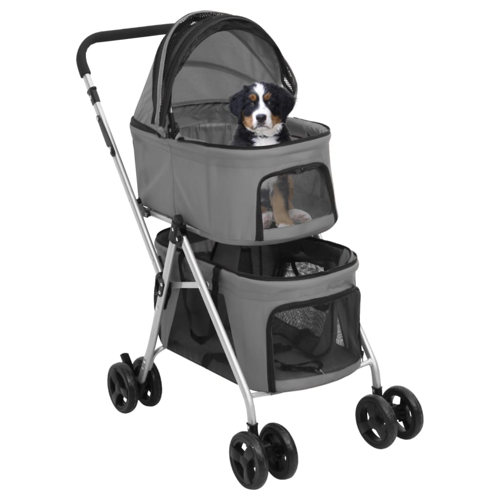 dobbelt hundeklapvogn foldbar 83x48x97 cm oxfordstof grå