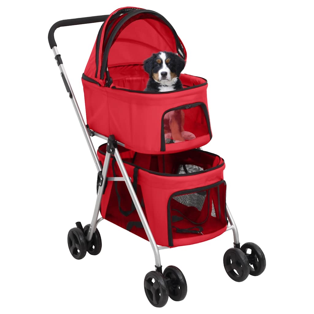 dobbelt hundeklapvogn foldbar 83x48x97 cm oxfordstof rød