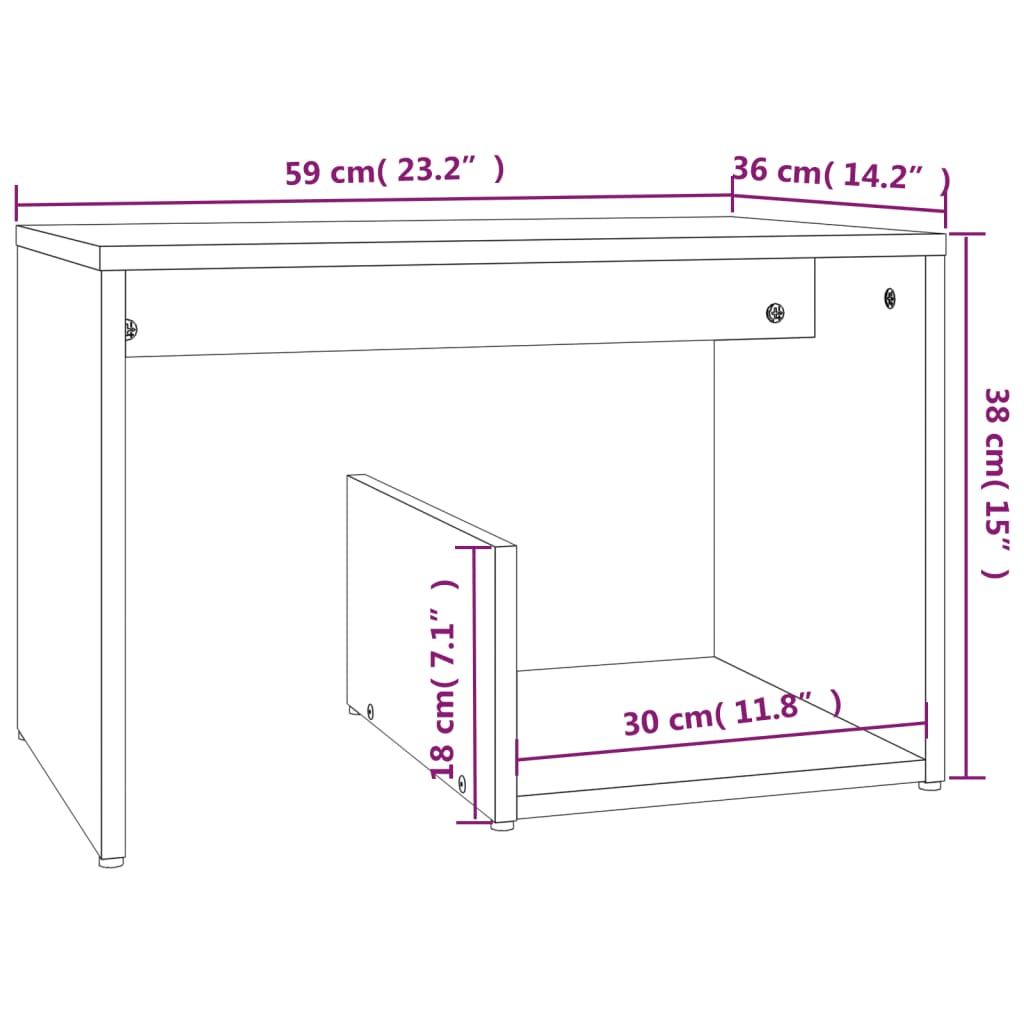 sidebord 59x36x38 cm konstrueret træ røget egetræsfarve