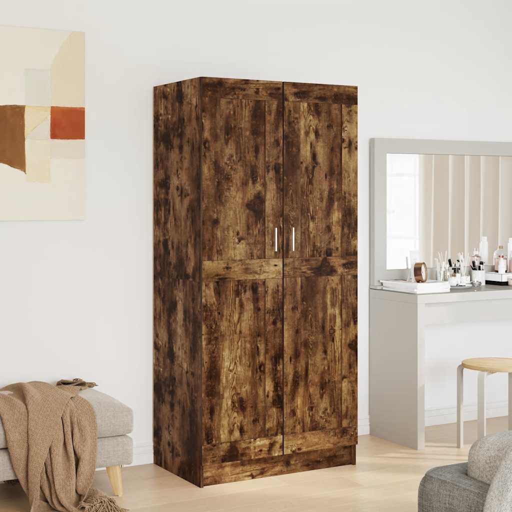 klædeskab 82,5x51,5x180 cm konstrueret træ røget egetræsfarve