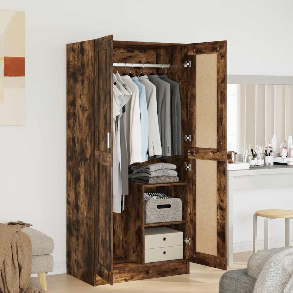 klædeskab 82,5x51,5x180 cm konstrueret træ røget egetræsfarve