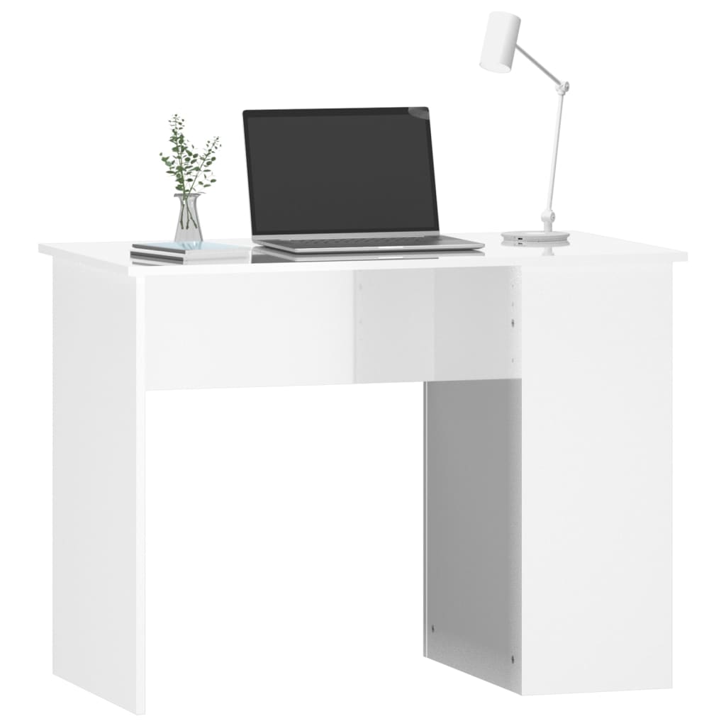 skrivebord 100x55x75 cm konstrueret træ hvid højglans