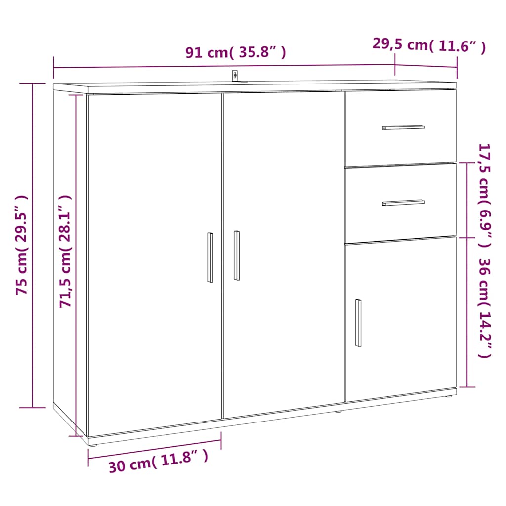 skænk 91x29,5x75 cm konstrueret træ hvid