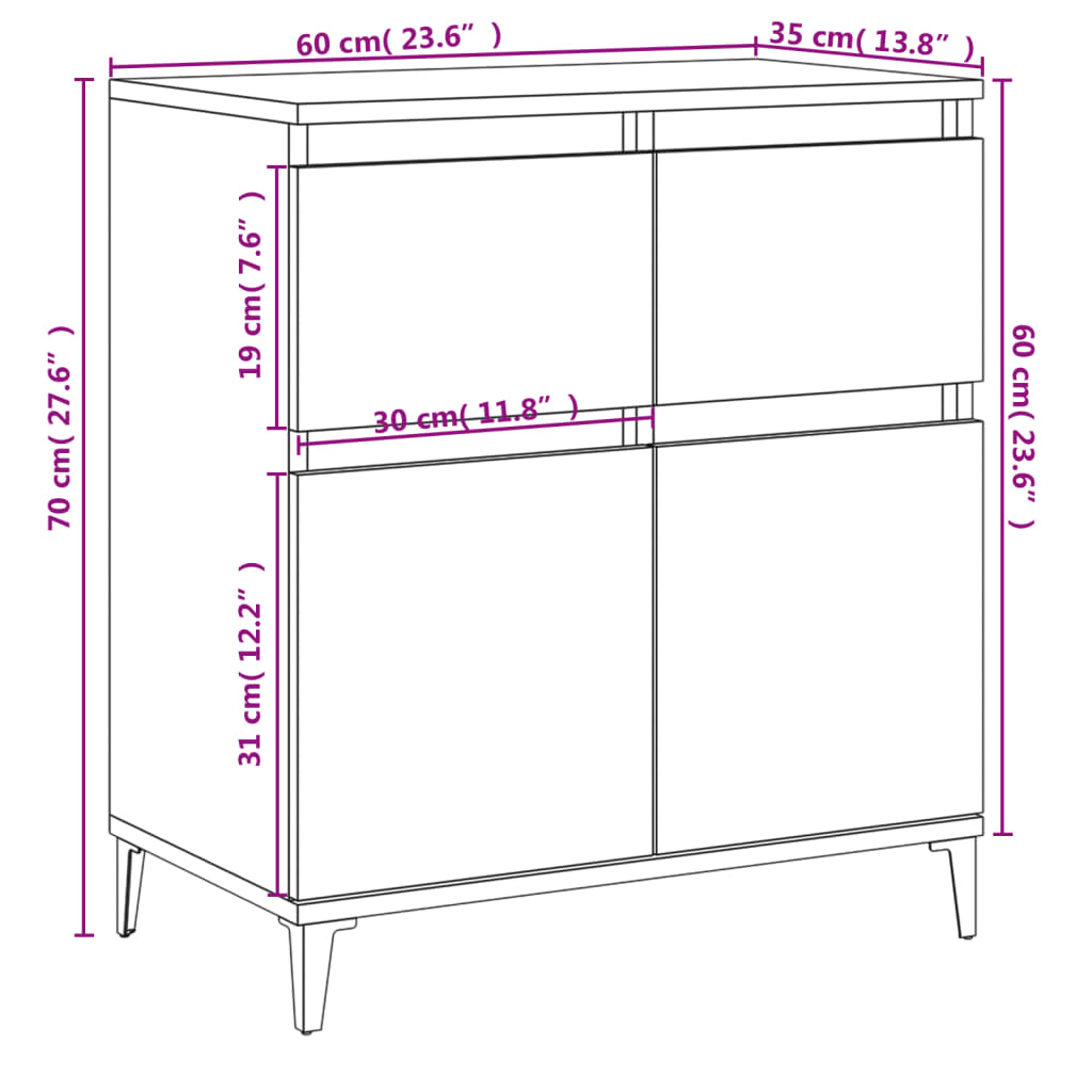 skænk 60x35x70 cm konstrueret træ hvid