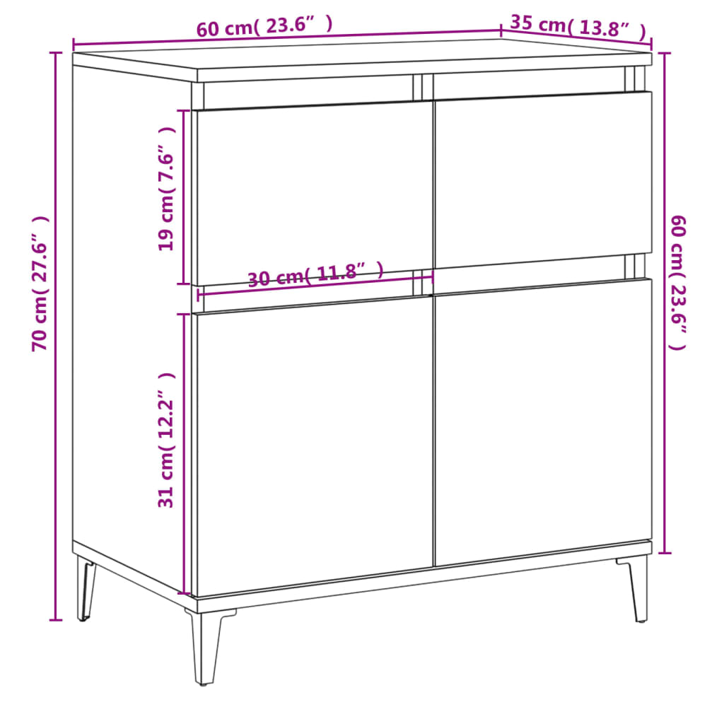 skænk 60x35x70 cm konstrueret træ betongrå
