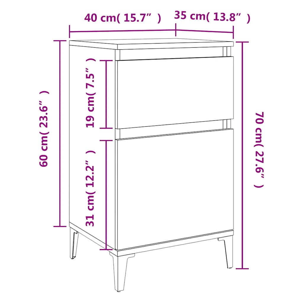 sengebord 40x35x70 cm hvid