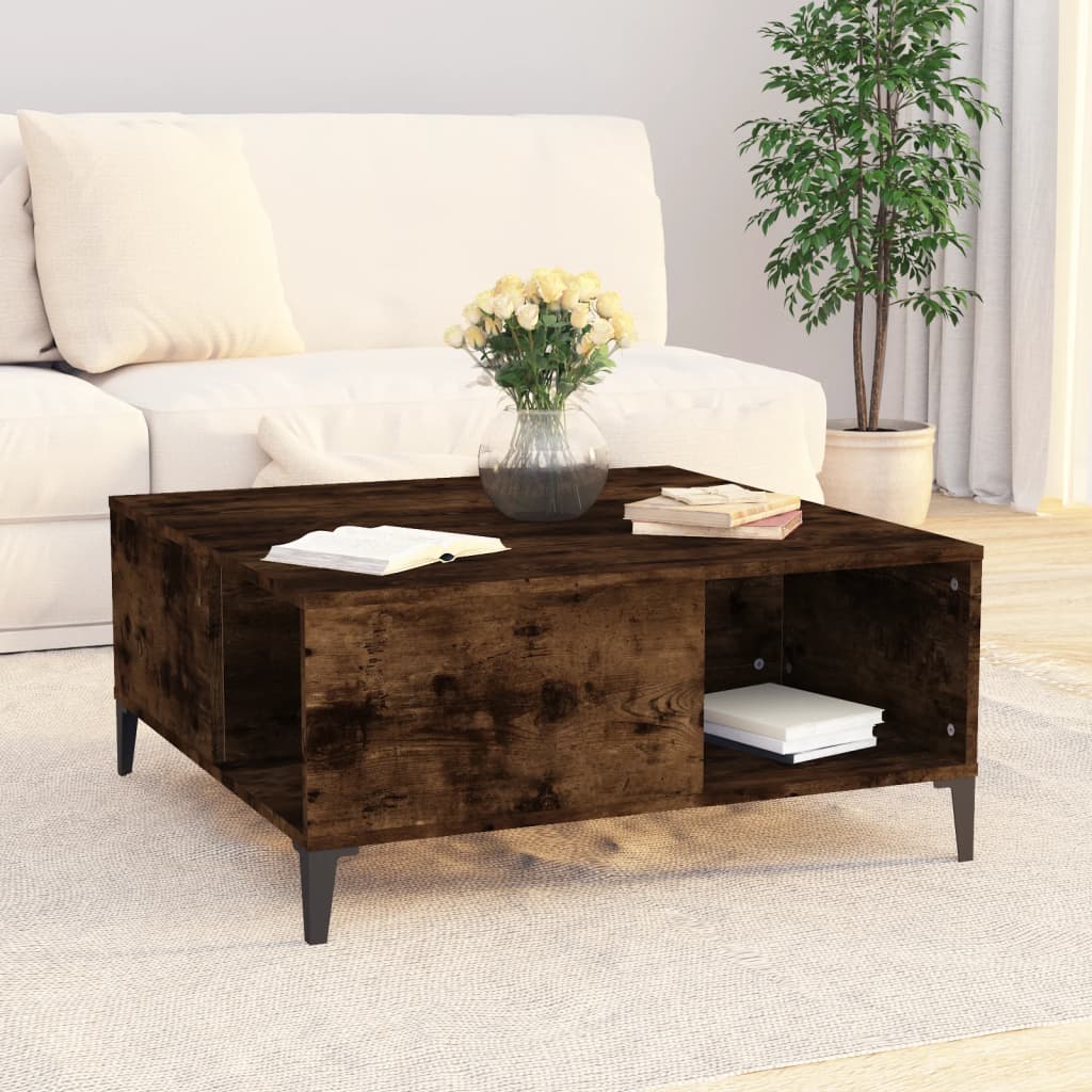 sofabord 80x80x36,5 cm konstrueret træ røget egetræsfarve