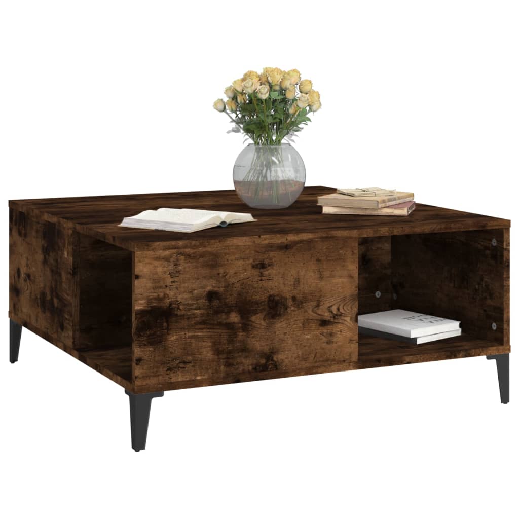 sofabord 80x80x36,5 cm konstrueret træ røget egetræsfarve