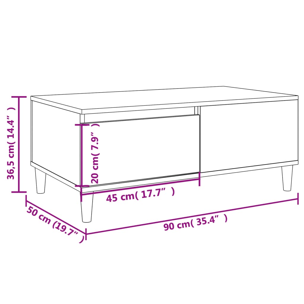 sofabord 90x50x36,5 cm konstrueret træ sonoma-eg