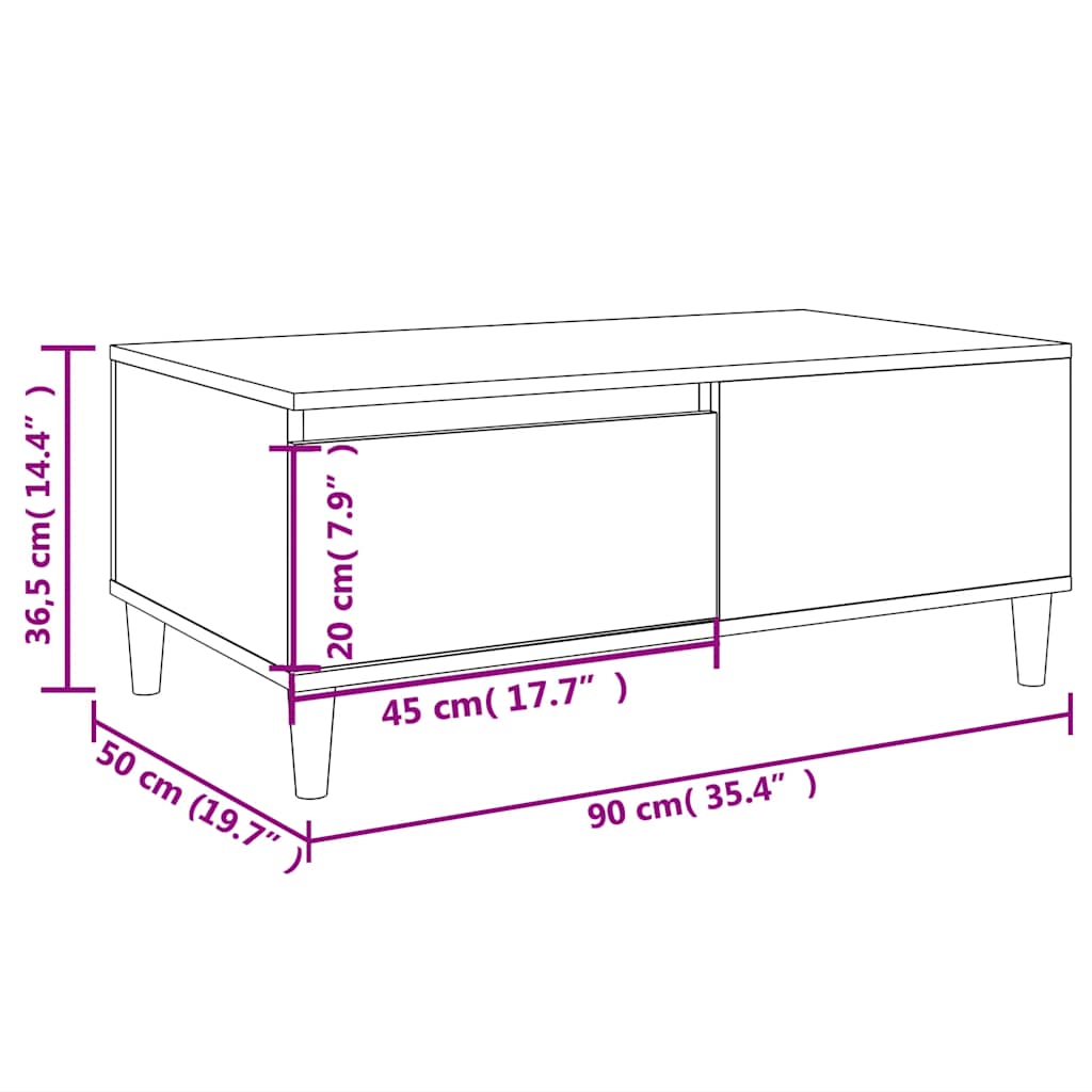 sofabord 90x50x36,5 cm konstrueret træ røget egetræsfarve