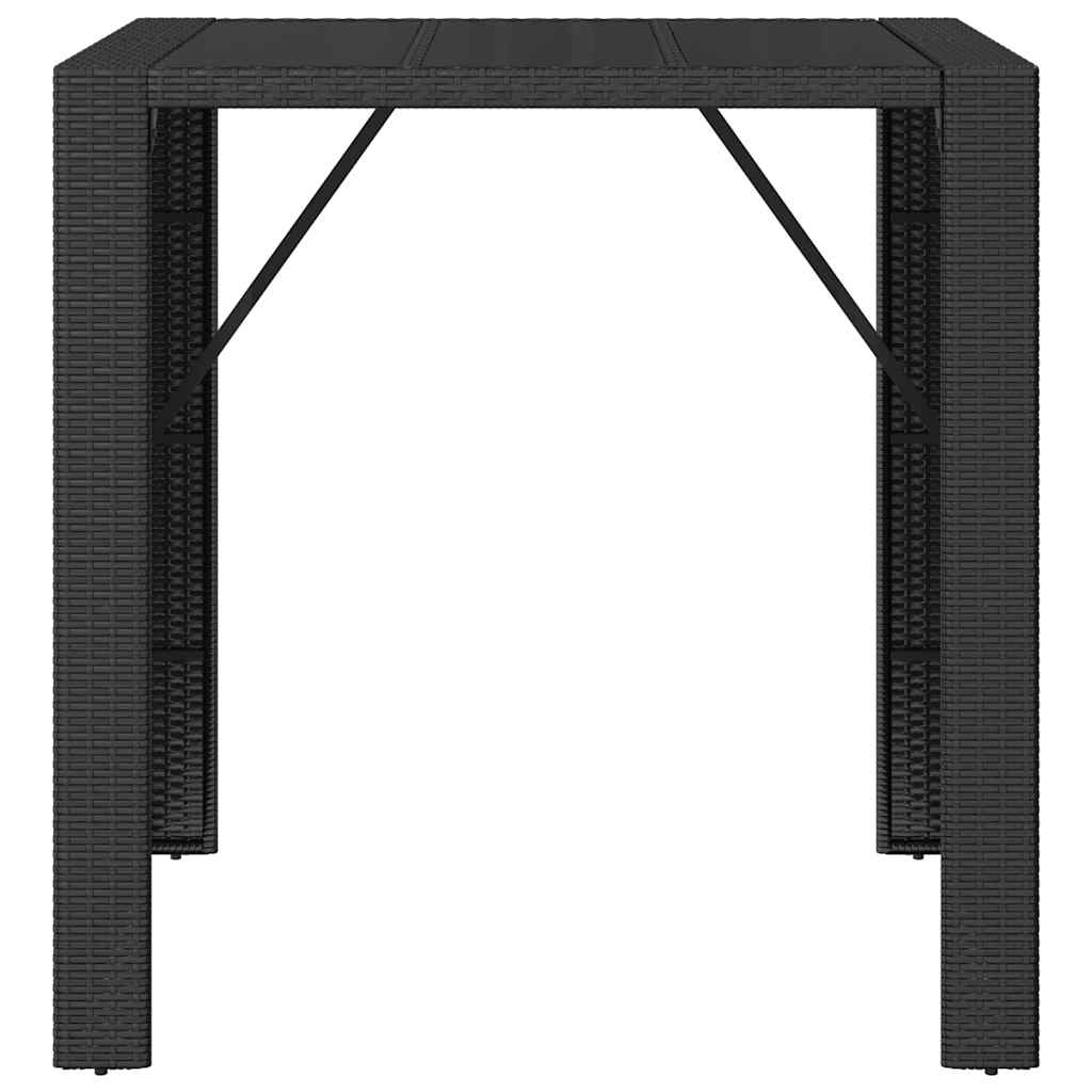 barbord med glasplade 105x80x110 cm polyrattan sort