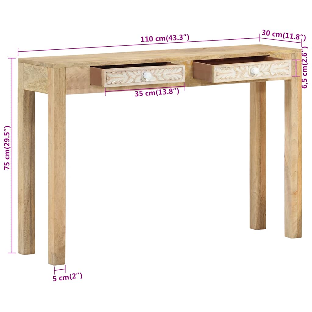 konsolbord 110x30x75 cm massivt mangotræ afbleget